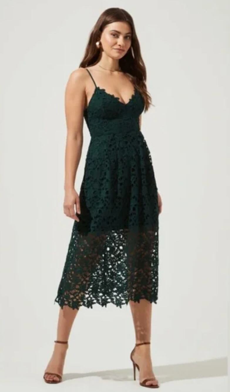 ASTR The Label Lace A-Line Midi Dress in Hunter Green Medium